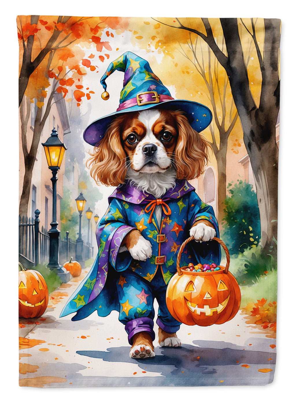Cavalier Spaniel Halloween Trick or Treat House Flag 28x40 Porch Sleeve Pole Decorative Outside Yard Banner Artwork Wall Hanging, Polyester