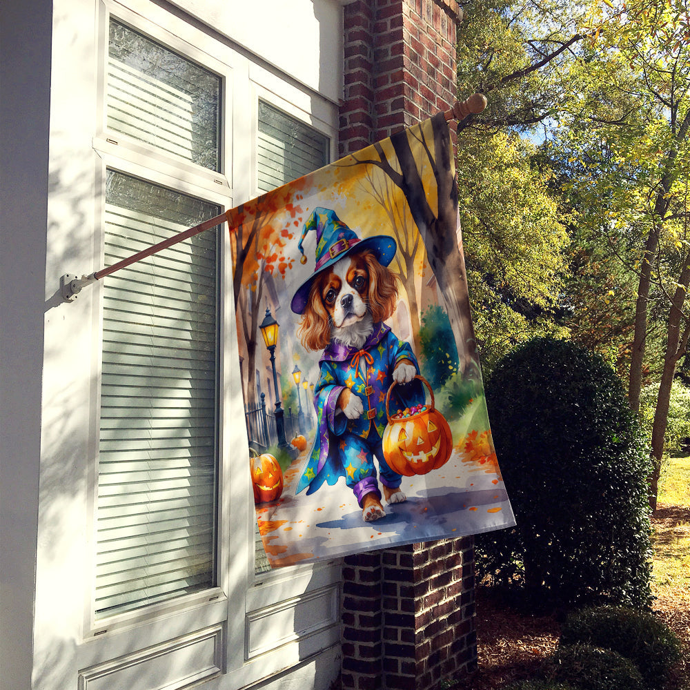 Cavalier Spaniel Halloween Trick or Treat House Flag 28x40 Porch Sleeve Pole Decorative Outside Yard Banner Artwork Wall Hanging, Polyester