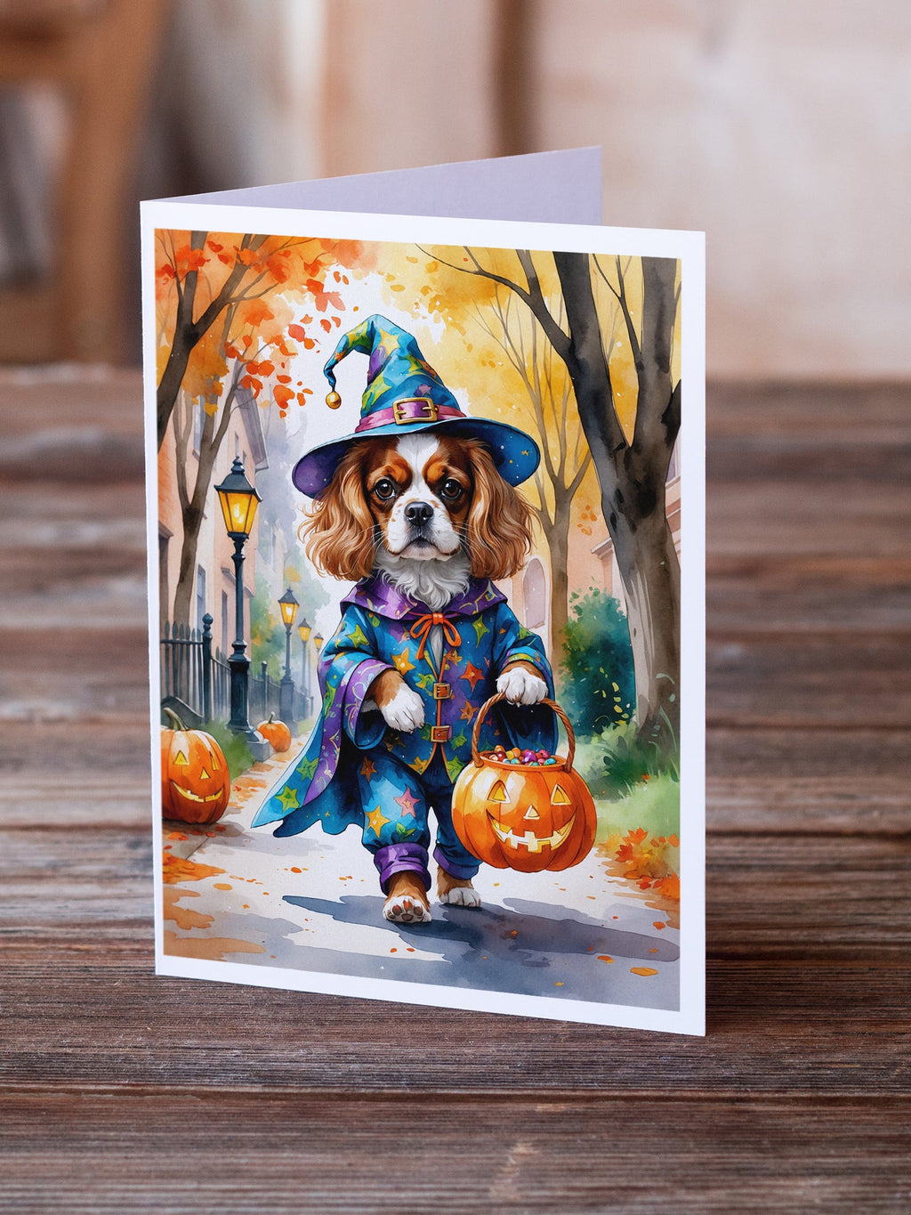 Cavalier Spaniel Halloween Trick or Treat Greeting Cards Pack of 8 Blank Cards with Envelopes Whimsical A7 Size 5x7