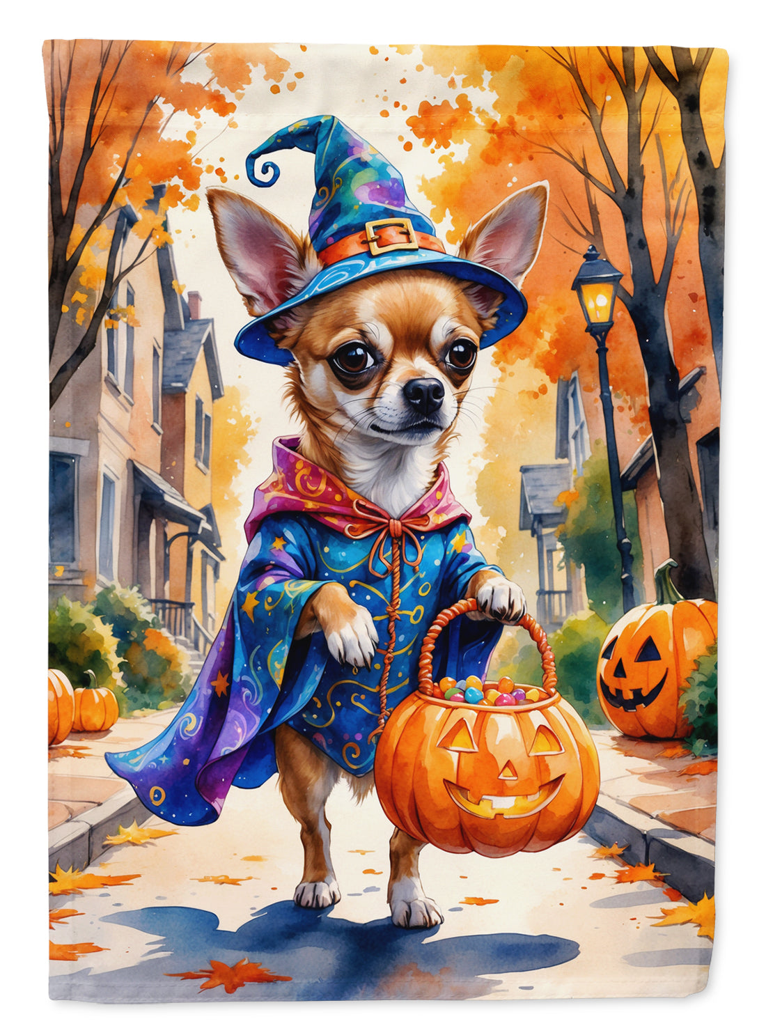 Chihuahua Halloween Trick or Treat House Flag 28x40 Porch Sleeve Pole Decorative Outside Yard Banner Artwork Wall Hanging, Polyester
