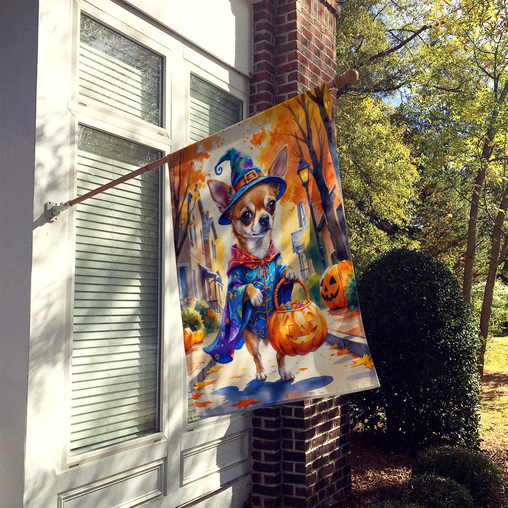 Chihuahua Halloween Trick or Treat House Flag 28x40 Porch Sleeve Pole Decorative Outside Yard Banner Artwork Wall Hanging, Polyester