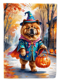 Chow Chow Halloween Trick or Treat House Flag 28x40 Porch Sleeve Pole Decorative Outside Yard Banner Artwork Wall Hanging, Polyester