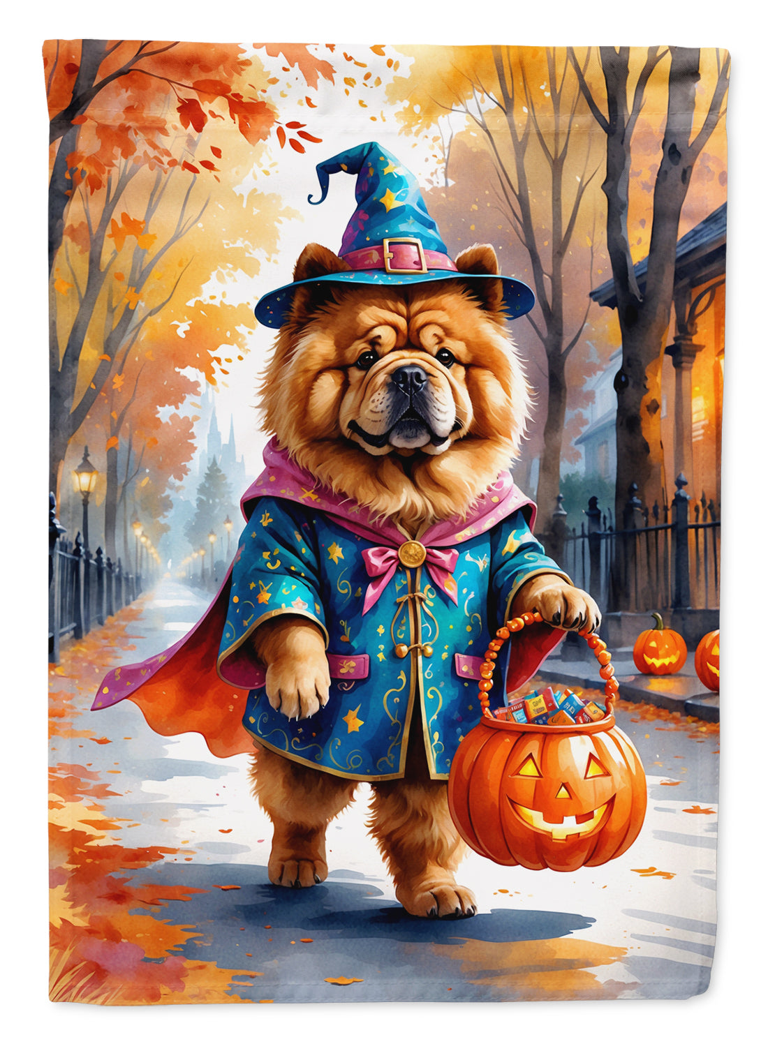 Chow Chow Halloween Trick or Treat House Flag 28x40 Porch Sleeve Pole Decorative Outside Yard Banner Artwork Wall Hanging, Polyester