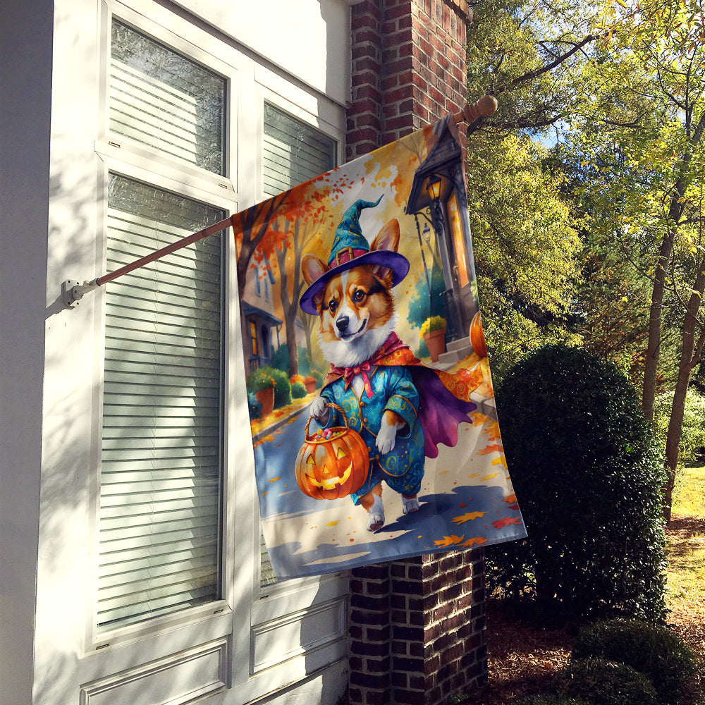 Corgi Halloween Trickor Treat House Flag 28x40 Porch Sleeve Pole Decorative Outside Yard Banner Artwork Wall Hanging, Polyester