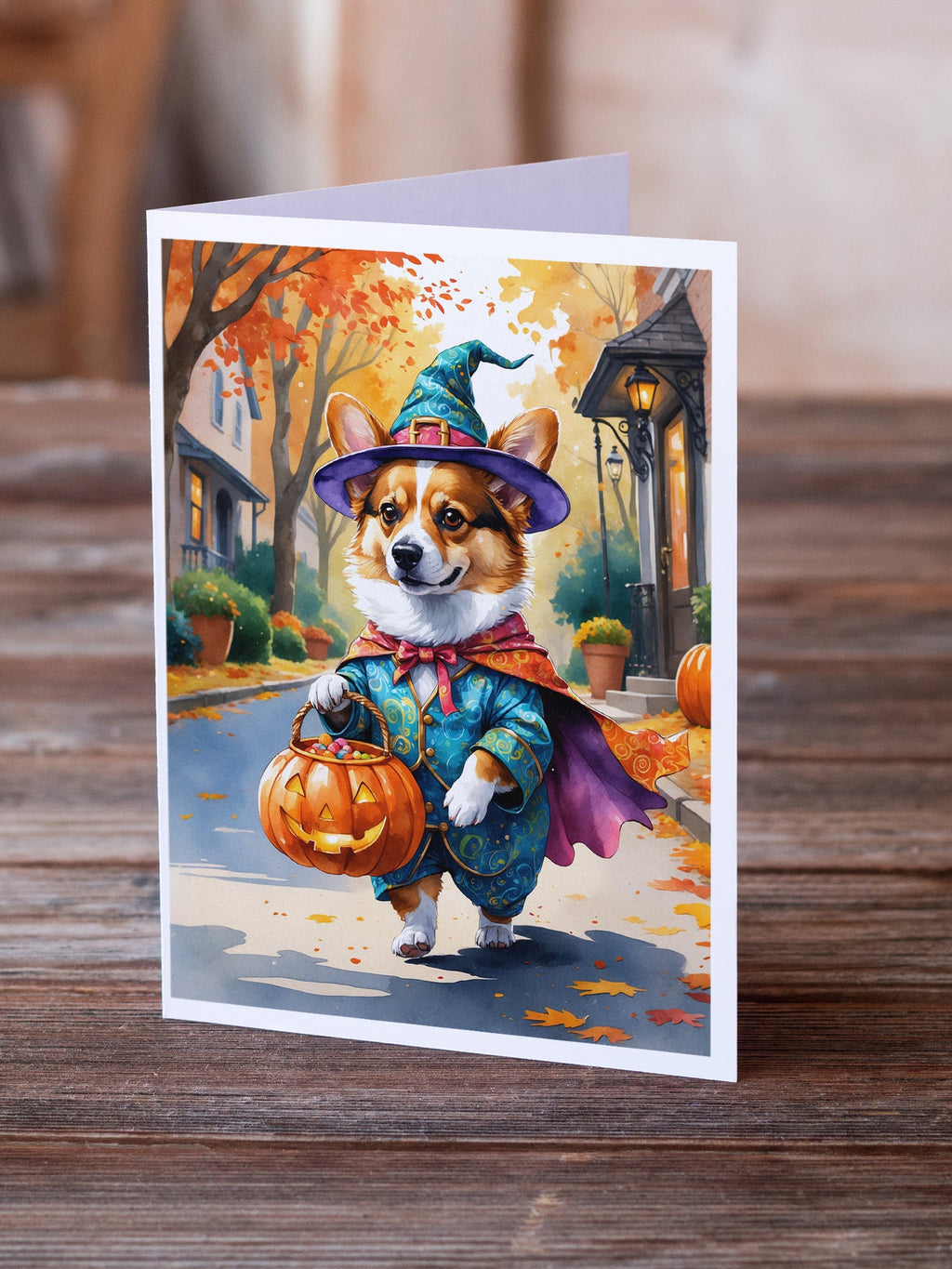 Corgi Halloween Trickor Treat Greeting Cards Pack of 8 Blank Cards with Envelopes Whimsical A7 Size 5x7