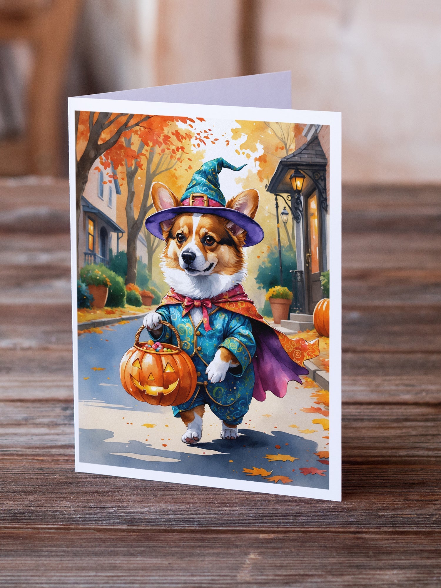 Corgi Halloween Trickor Treat Greeting Cards Pack of 8 Blank Cards with Envelopes Whimsical A7 Size 5x7