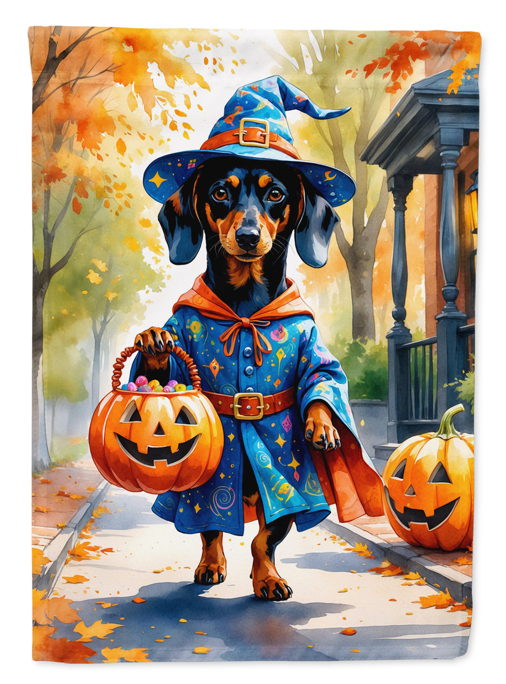 Dachshund Halloween Trick or Treat House Flag 28x40 Porch Sleeve Pole Decorative Outside Yard Banner Artwork Wall Hanging, Polyester