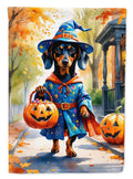 Dachshund Halloween Trick or Treat House Flag 28x40 Porch Sleeve Pole Decorative Outside Yard Banner Artwork Wall Hanging, Polyester