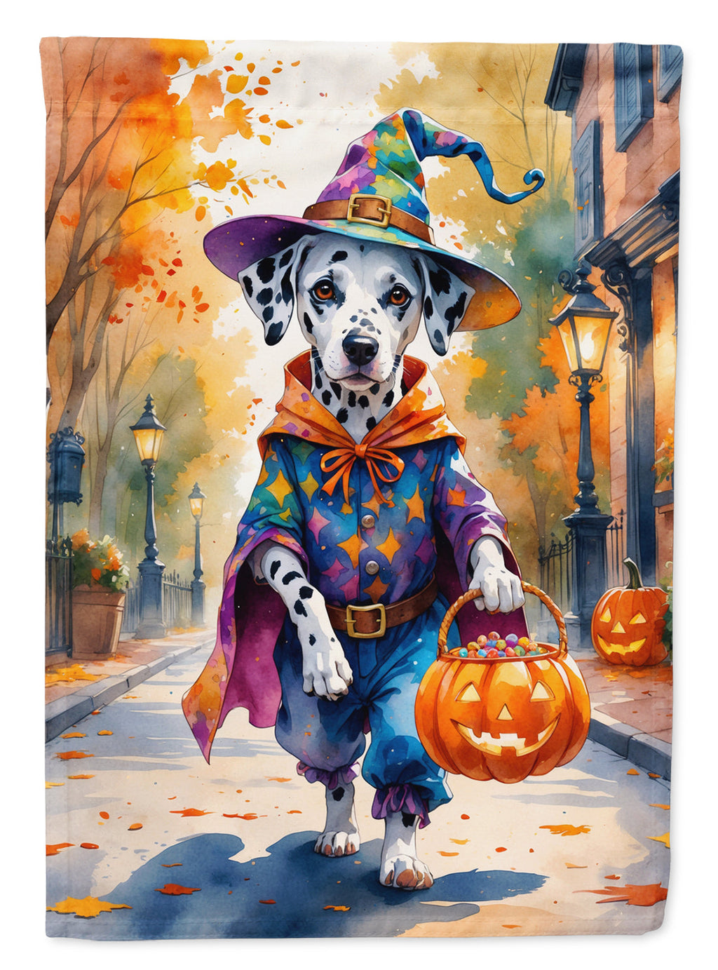 Dalmatian Halloween Trick or Treat House Flag 28x40 Porch Sleeve Pole Decorative Outside Yard Banner Artwork Wall Hanging, Polyester
