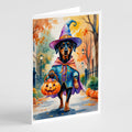 Doberman Pinscher Halloween Trick or Treat Greeting Cards Pack of 8 Blank Cards with Envelopes Whimsical A7 Size 5x7