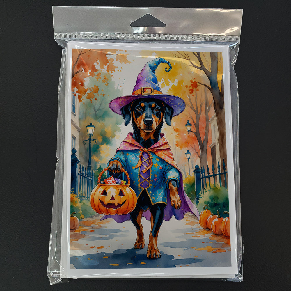Doberman Pinscher Halloween Trick or Treat Greeting Cards Pack of 8 Blank Cards with Envelopes Whimsical A7 Size 5x7