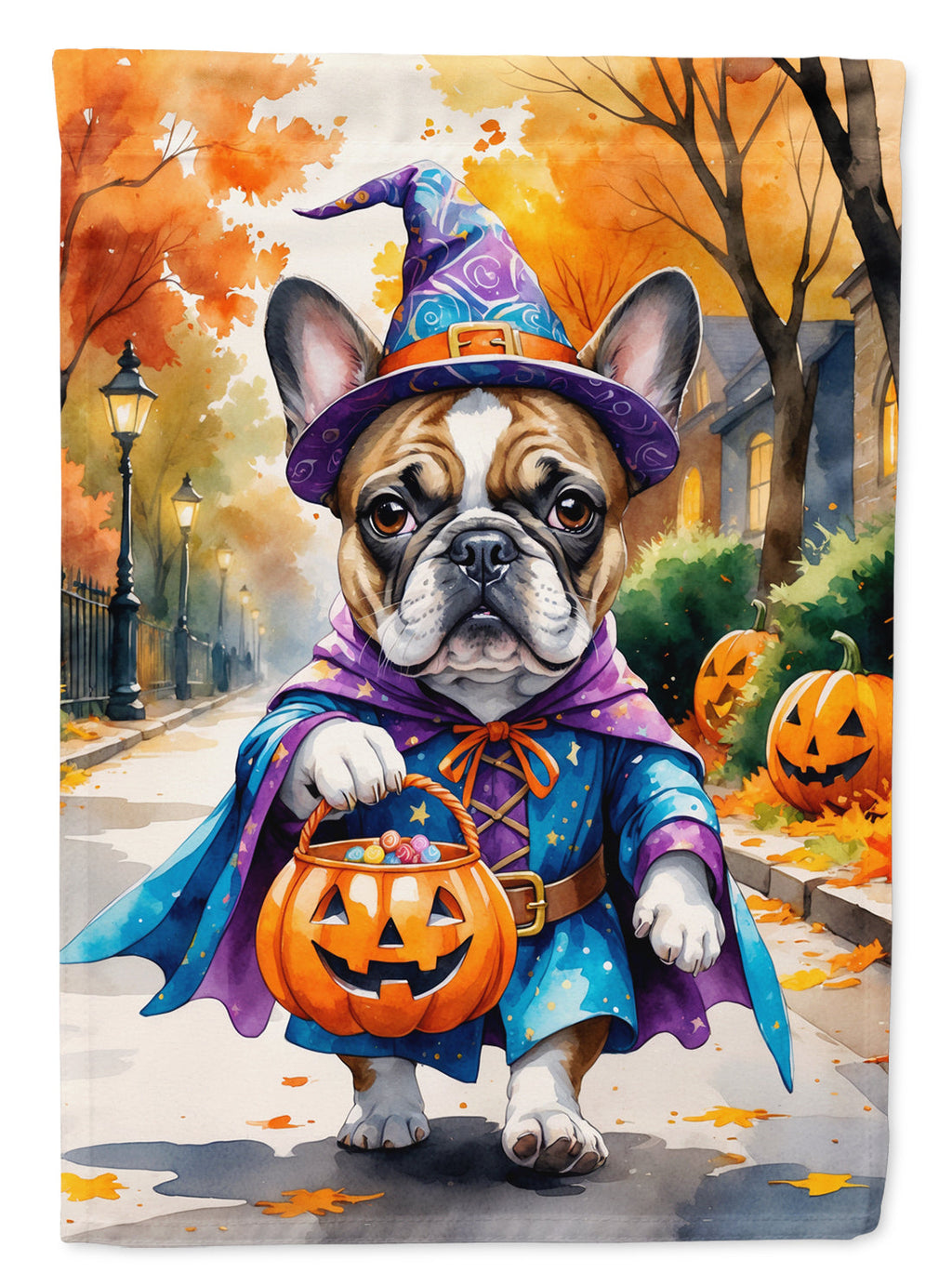 French Bulldog Halloween Trick or Treat House Flag 28x40 Porch Sleeve Pole Decorative Outside Yard Banner Artwork Wall Hanging, Polyester