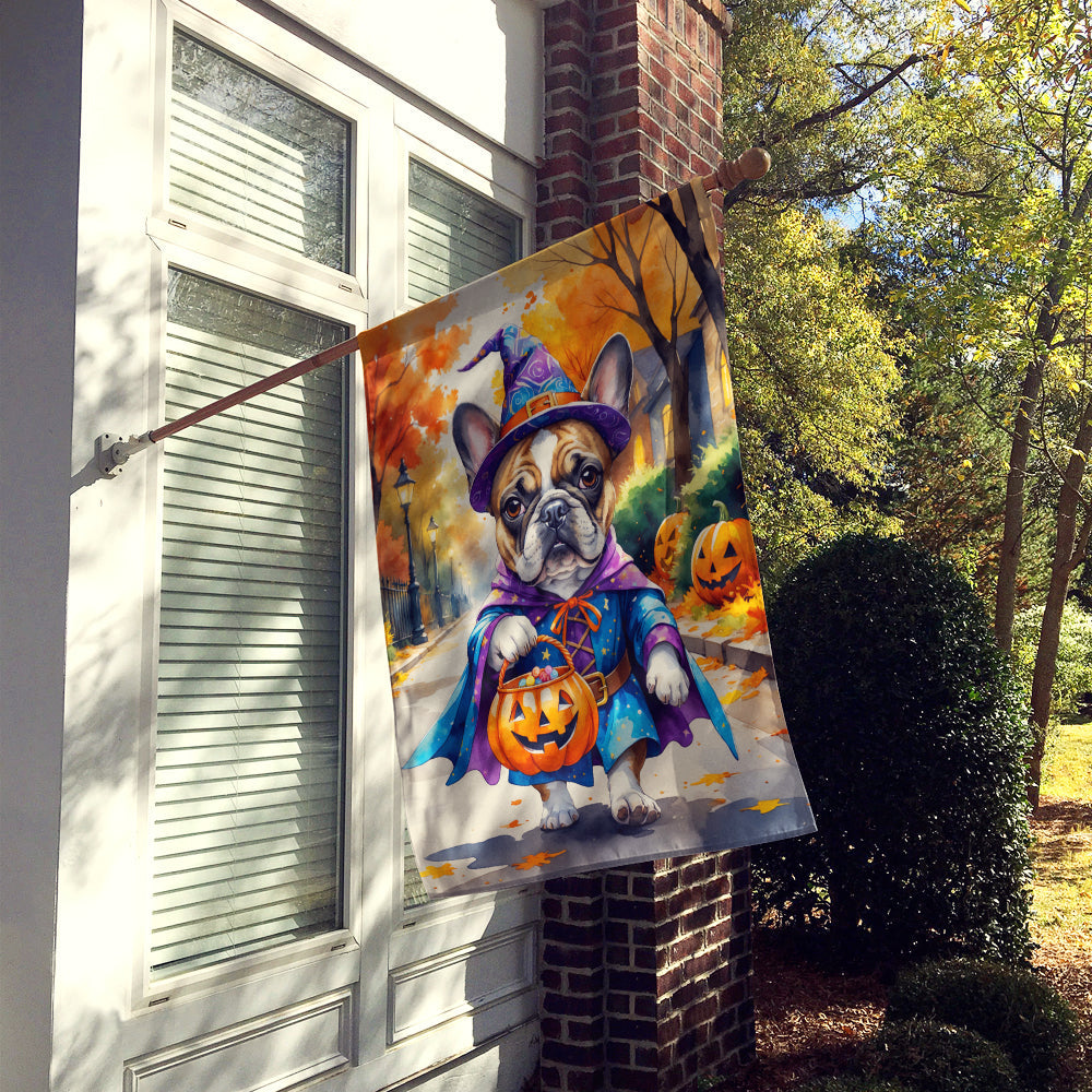 French Bulldog Halloween Trick or Treat House Flag 28x40 Porch Sleeve Pole Decorative Outside Yard Banner Artwork Wall Hanging, Polyester