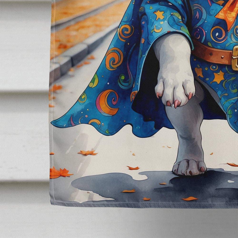 White French Bulldog Halloween Trick or Treat House Flag 28x40 Porch Sleeve Pole Decorative Outside Yard Banner Artwork Wall Hanging, Polyester