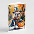 White French Bulldog Halloween Trick or Treat Greeting Cards Pack of 8 Blank Cards with Envelopes Whimsical A7 Size 5x7