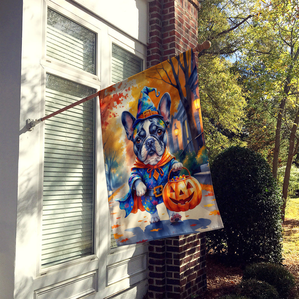Black White French Bulldog Halloween Trick or Treat House Flag 28x40 Porch Sleeve Pole Decorative Outside Yard Banner Artwork Wall Hanging, Polyester