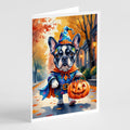 Black White French Bulldog Halloween Trick or Treat Greeting Cards Pack of 8 Blank Cards with Envelopes Whimsical A7 Size 5x7