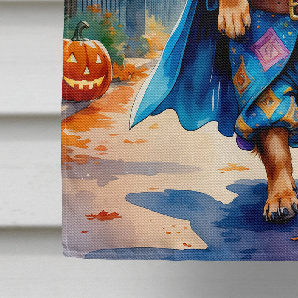 German Shepherd Halloween Trick or Treat House Flag 28x40 Porch Sleeve Pole Decorative Outside Yard Banner Artwork Wall Hanging, Polyester