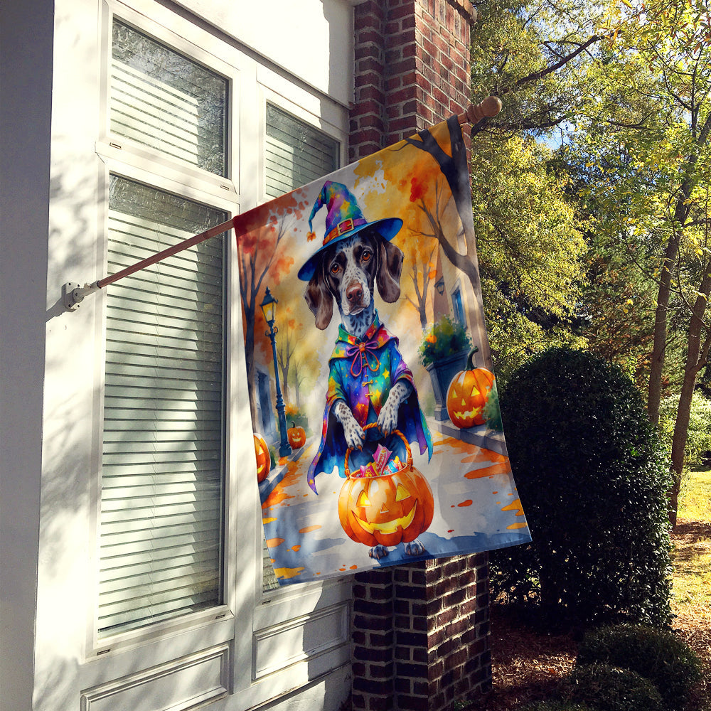 German Shorthaired Pointer Halloween Trick or Treat House Flag 28x40 Porch Sleeve Pole Decorative Outside Yard Banner Artwork Wall Hanging, Polyester