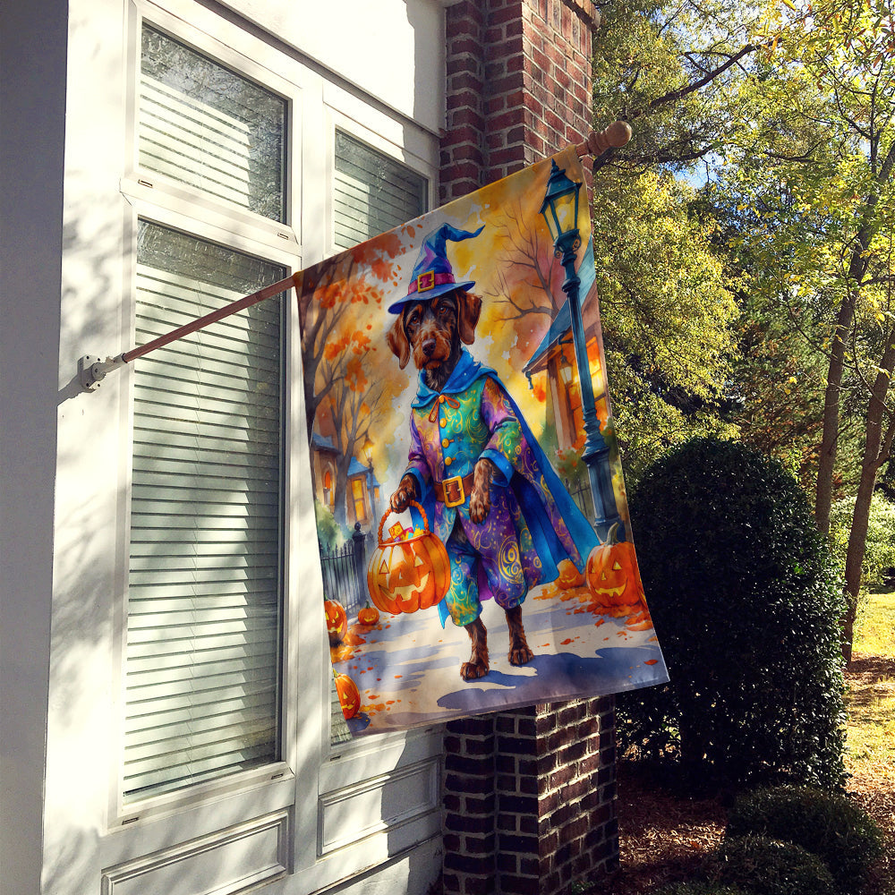 German Wirehaired Pointer Halloween Trick or Treat House Flag 28x40 Porch Sleeve Pole Decorative Outside Yard Banner Artwork Wall Hanging, Polyester