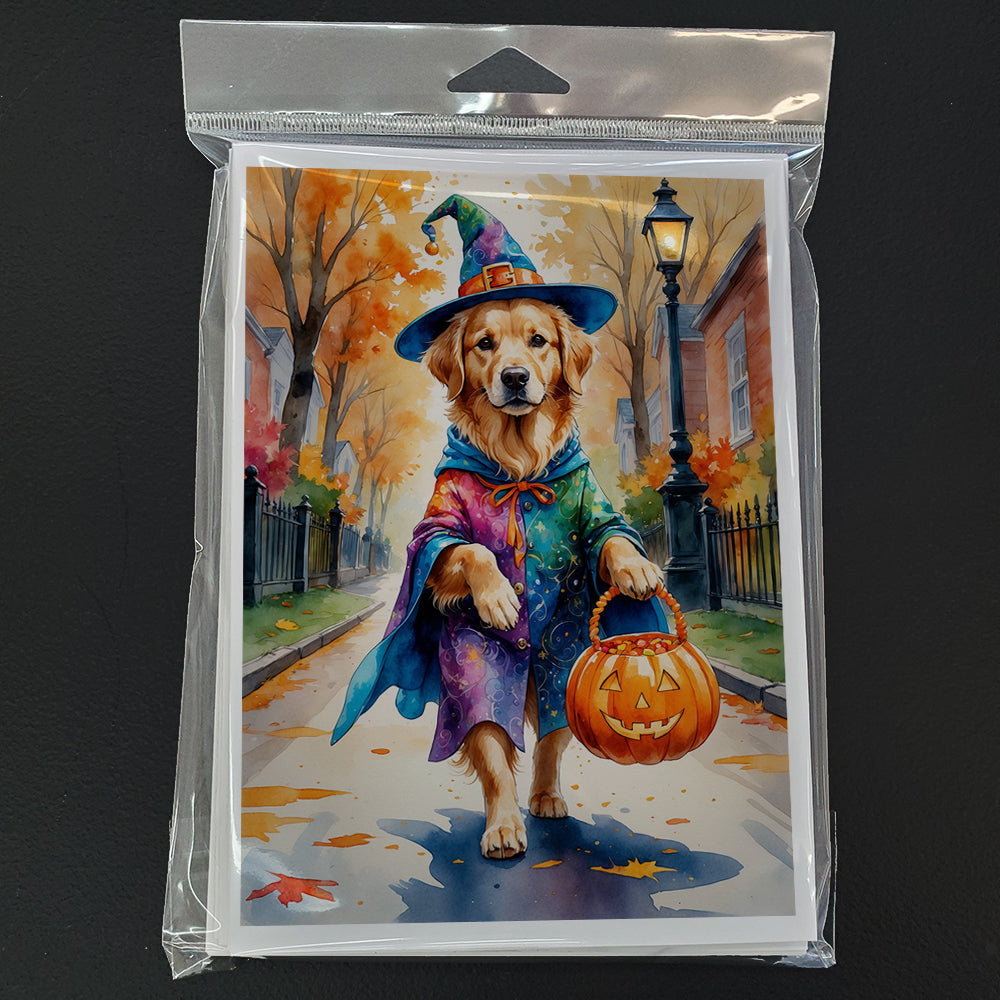 Golden Retriever Halloween Trick or Treat Greeting Cards Pack of 8 Blank Cards with Envelopes Whimsical A7 Size 5x7
