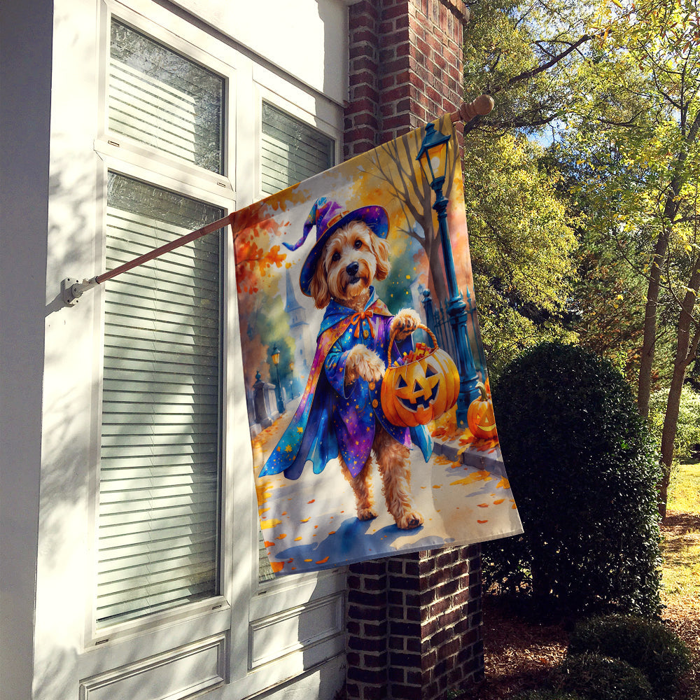 Goldendoodle Halloween Trick or Treat House Flag 28x40 Porch Sleeve Pole Decorative Outside Yard Banner Artwork Wall Hanging, Polyester
