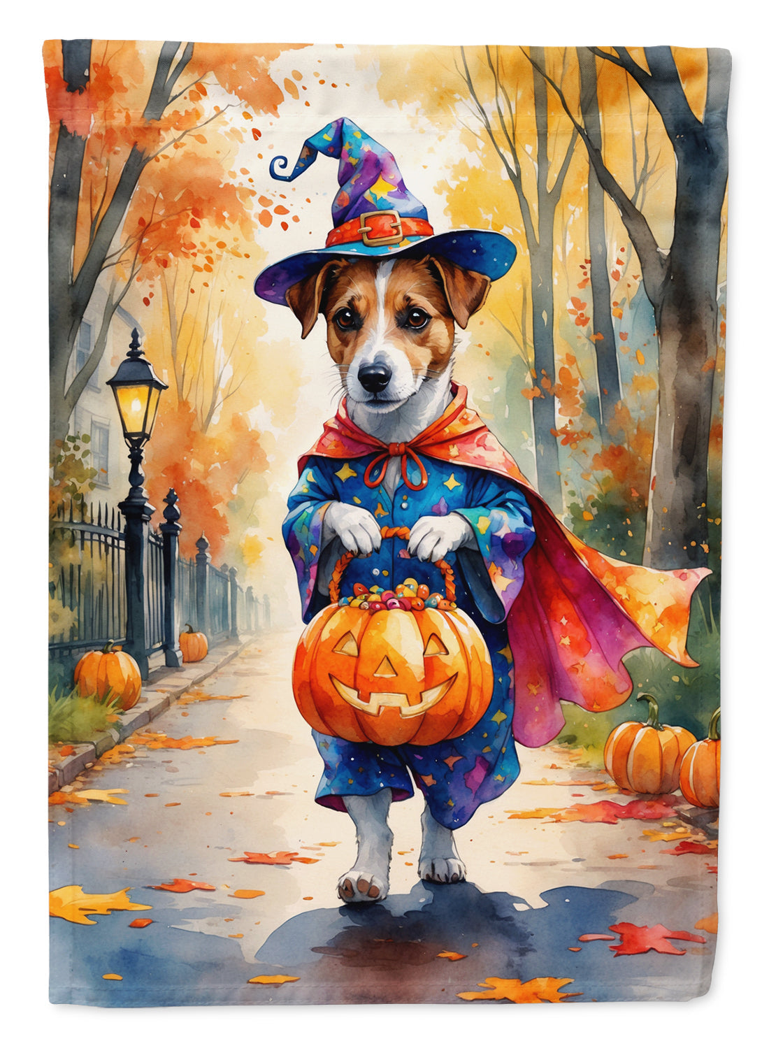 Jack Russell Terrier Halloween Trick or Treat House Flag 28x40 Porch Sleeve Pole Decorative Outside Yard Banner Artwork Wall Hanging, Polyester