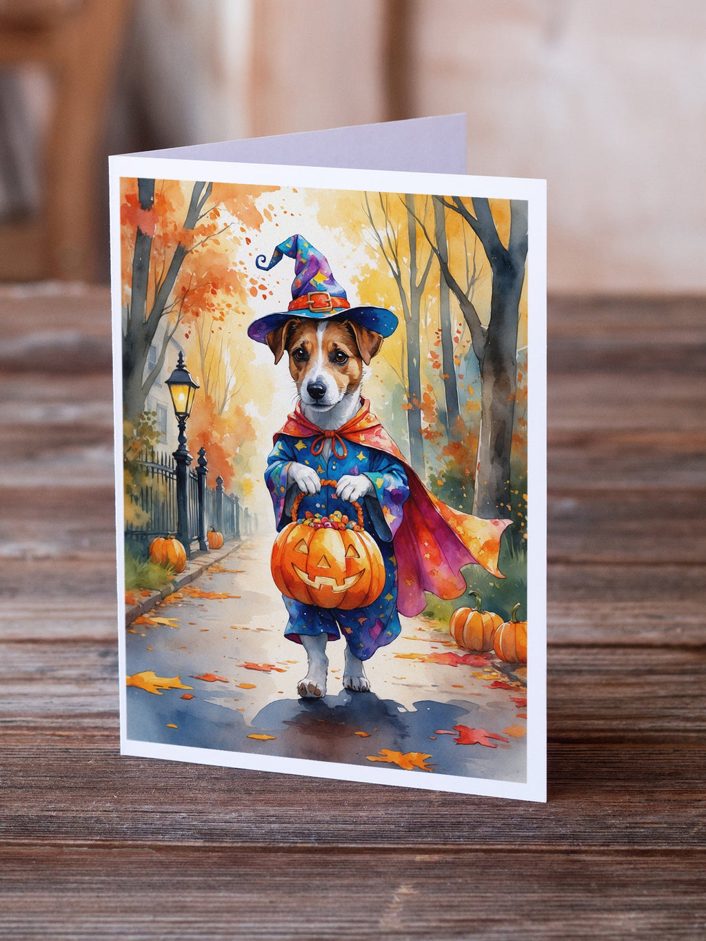 Jack Russell Terrier Halloween Trick or Treat Greeting Cards Pack of 8 Blank Cards with Envelopes Whimsical A7 Size 5x7