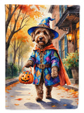 Chocolate Labradoodle Halloween Trick or Treat House Flag 28x40 Porch Sleeve Pole Decorative Outside Yard Banner Artwork Wall Hanging, Polyester