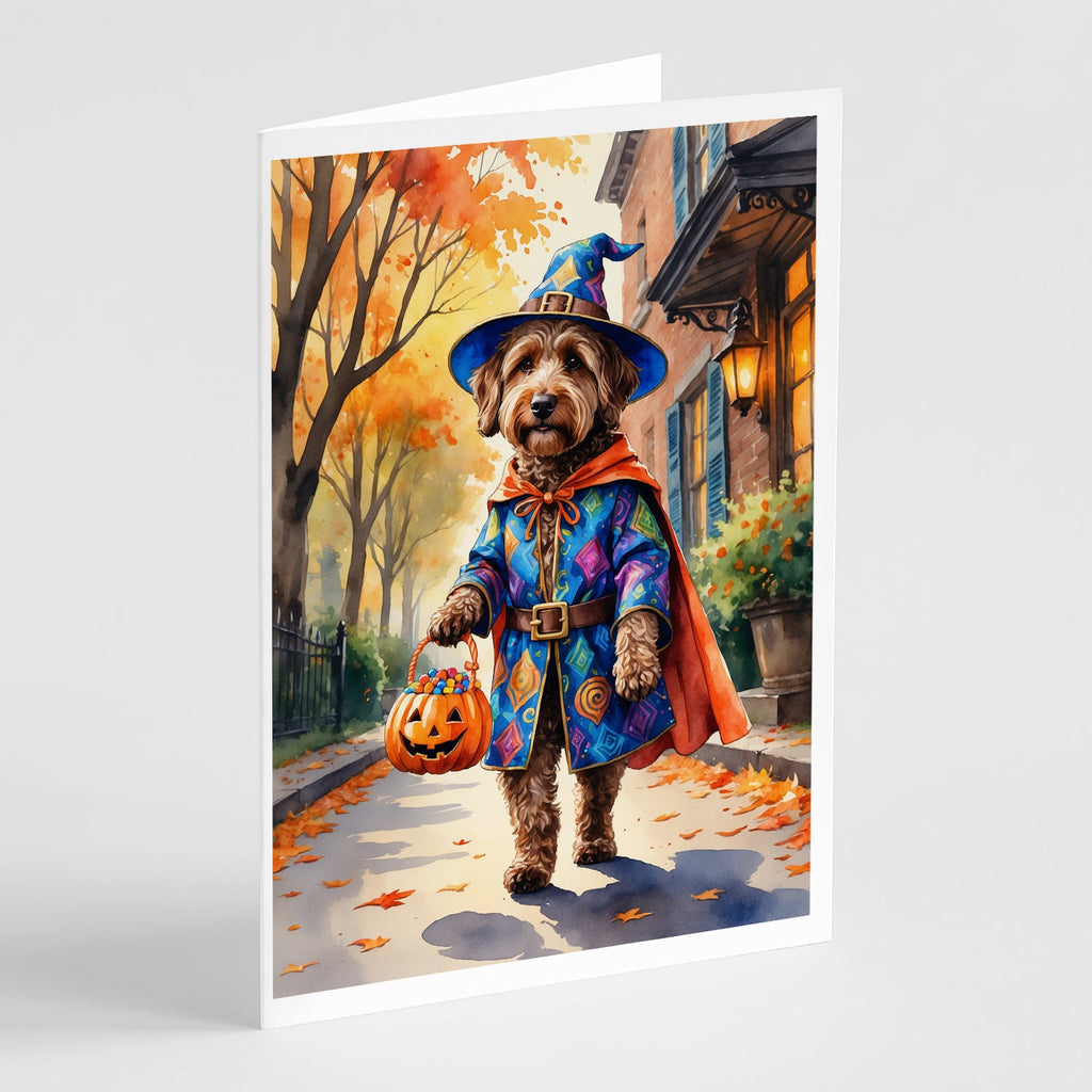 Chocolate Labradoodle Halloween Trick or Treat Greeting Cards Pack of 8 Blank Cards with Envelopes Whimsical A7 Size 5x7