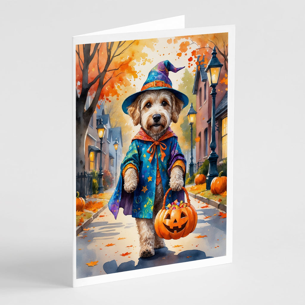 Labradoodle Halloween Trick or Treat Greeting Cards Pack of 8 Blank Cards with Envelopes Whimsical A7 Size 5x7