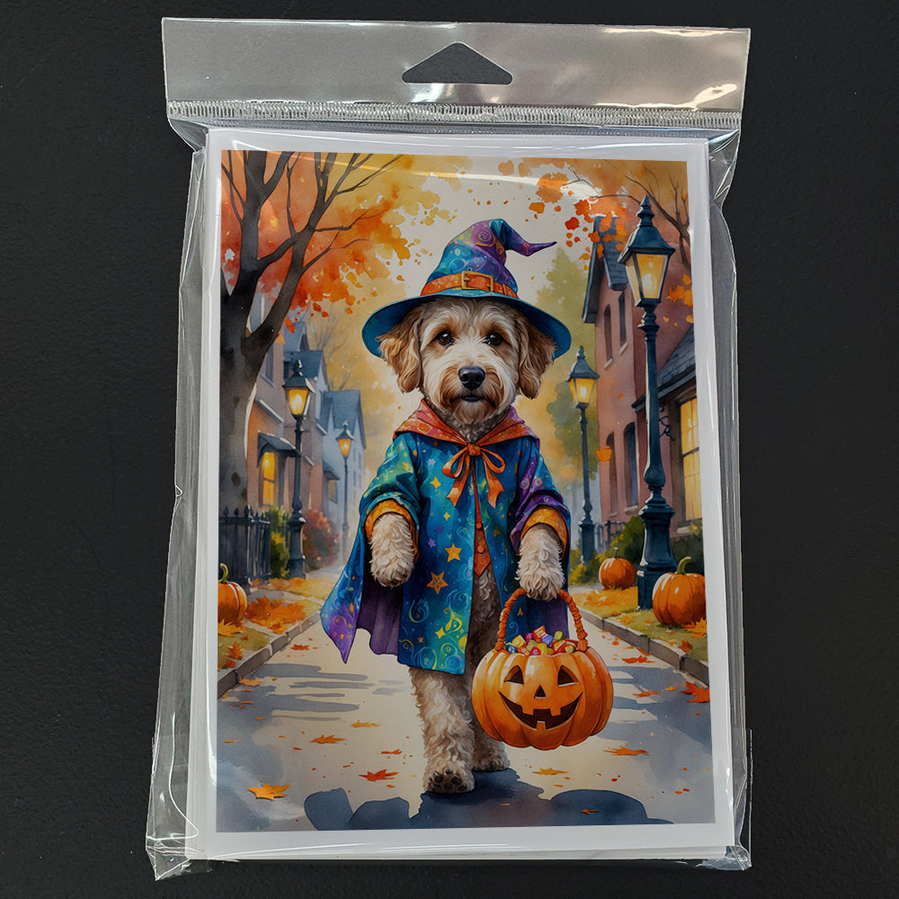 Labradoodle Halloween Trick or Treat Greeting Cards Pack of 8 Blank Cards with Envelopes Whimsical A7 Size 5x7