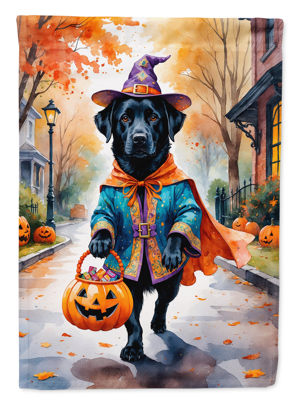 Black Labrador Retriever Halloween Trick or Treat House Flag 28x40 Porch Sleeve Pole Decorative Outside Yard Banner Artwork Wall Hanging, Polyester