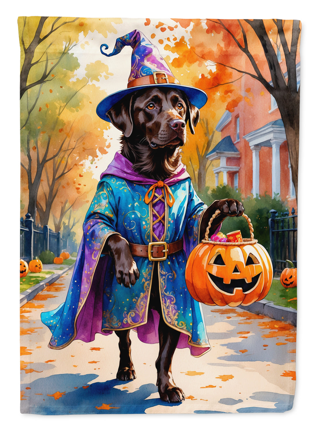 Chocolate Labrador Retriever Halloween Trick or Treat House Flag 28x40 Porch Sleeve Pole Decorative Outside Yard Banner Artwork Wall Hanging, Polyester