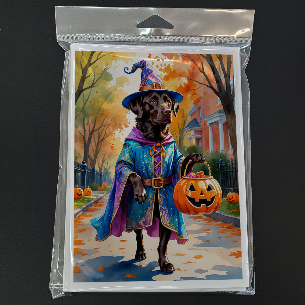 Chocolate Labrador Retriever Halloween Trick or Treat Greeting Cards Pack of 8 Blank Cards with Envelopes Whimsical A7 Size 5x7