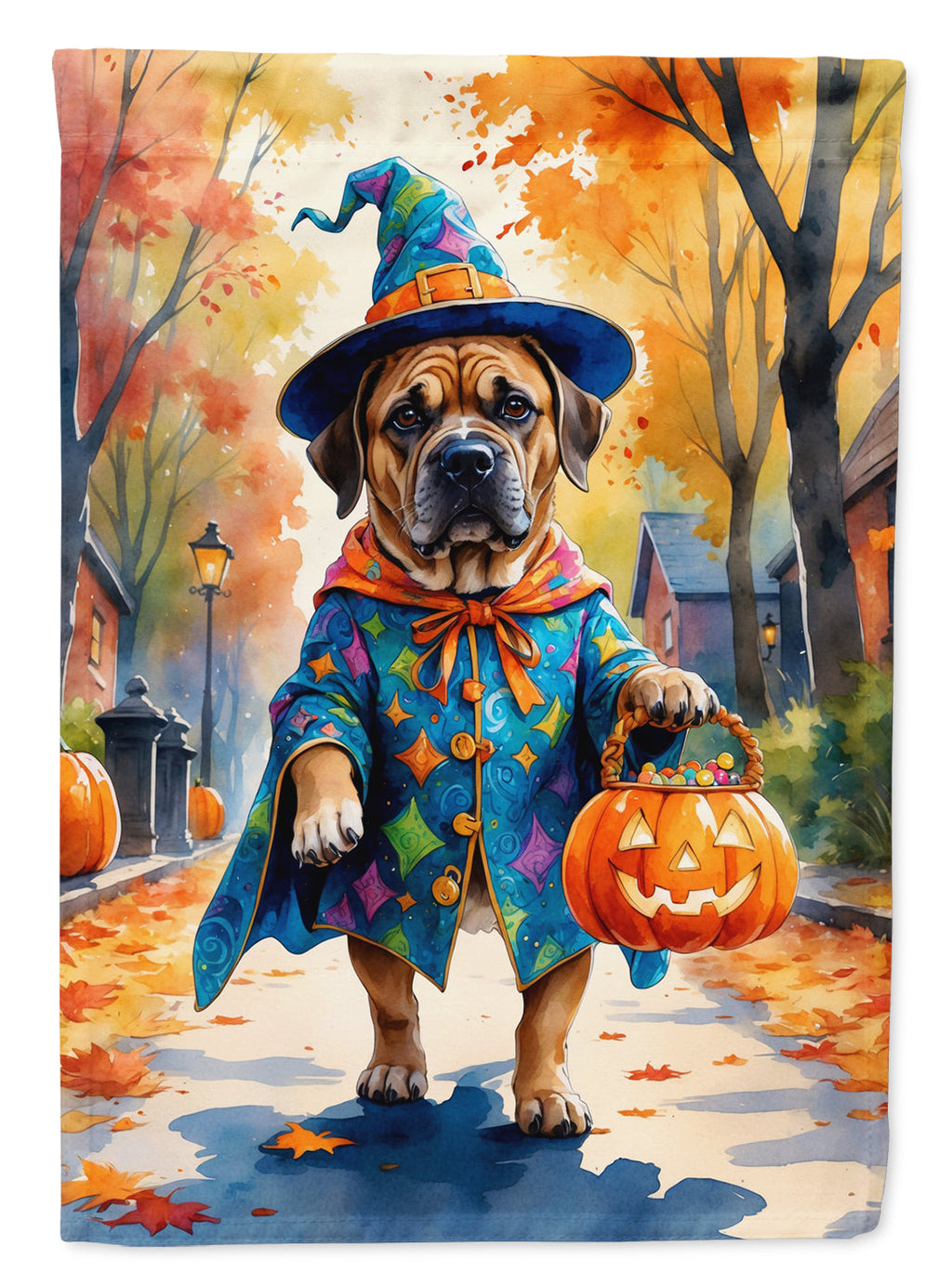 Mastiff Halloween Trick or Treat House Flag 28x40 Porch Sleeve Pole Decorative Outside Yard Banner Artwork Wall Hanging, Polyester