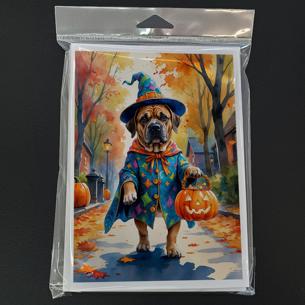 Mastiff Halloween Trick or Treat Greeting Cards Pack of 8 Blank Cards with Envelopes Whimsical A7 Size 5x7