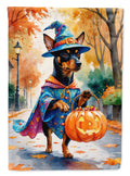 Miniature Pinscher Halloween Trick or Treat House Flag 28x40 Porch Sleeve Pole Decorative Outside Yard Banner Artwork Wall Hanging, Polyester