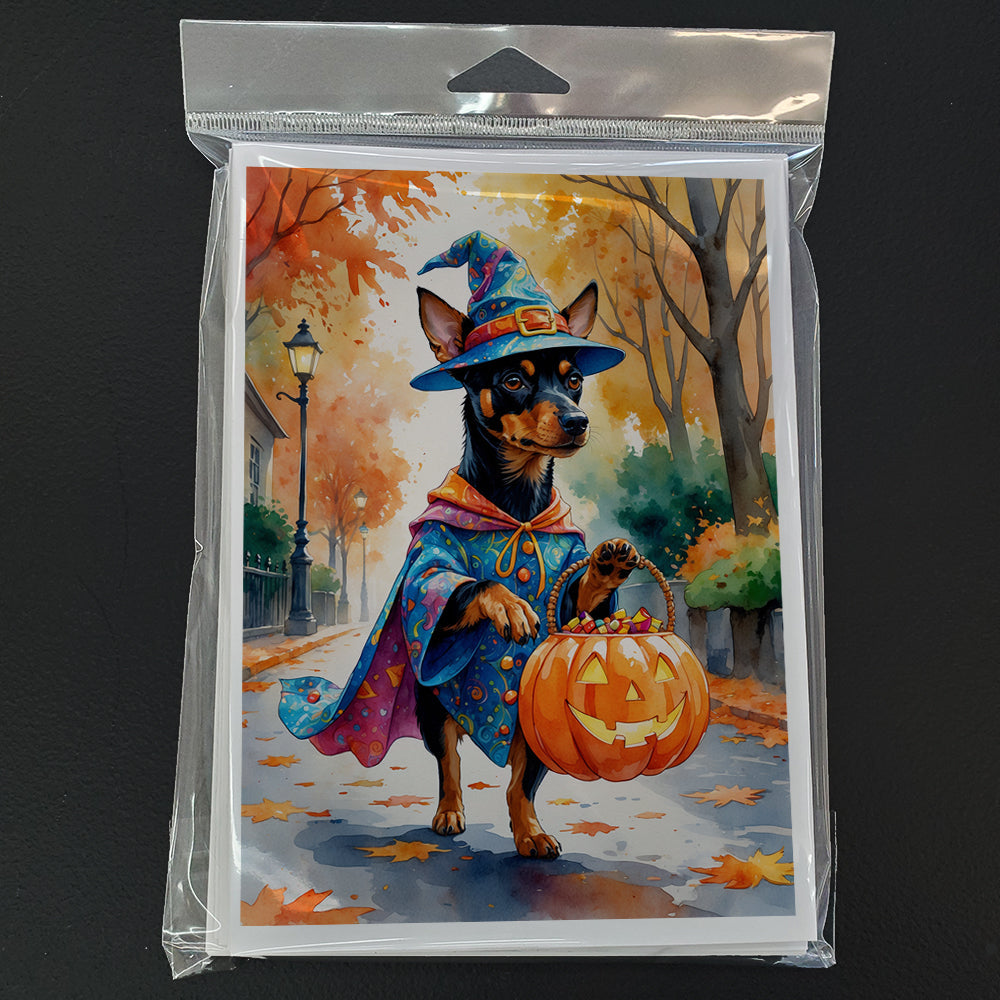 Miniature Pinscher Halloween Trick or Treat Greeting Cards Pack of 8 Blank Cards with Envelopes Whimsical A7 Size 5x7