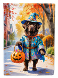 Chocolate Newfoundland Halloween Trick or Treat House Flag 28x40 Porch Sleeve Pole Decorative Outside Yard Banner Artwork Wall Hanging, Polyester