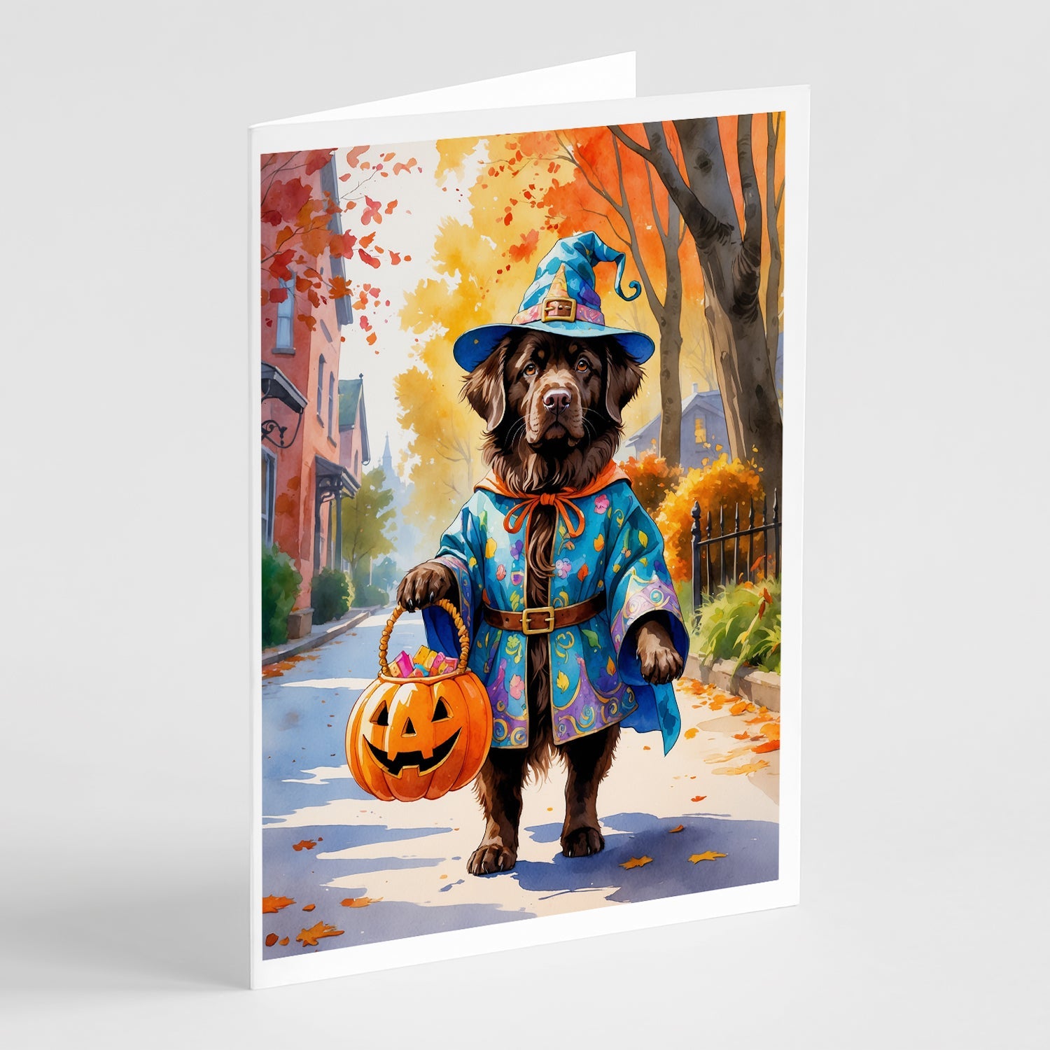Chocolate Newfoundland Halloween Trick or Treat Greeting Cards Pack of 8 Blank Cards with Envelopes Whimsical A7 Size 5x7