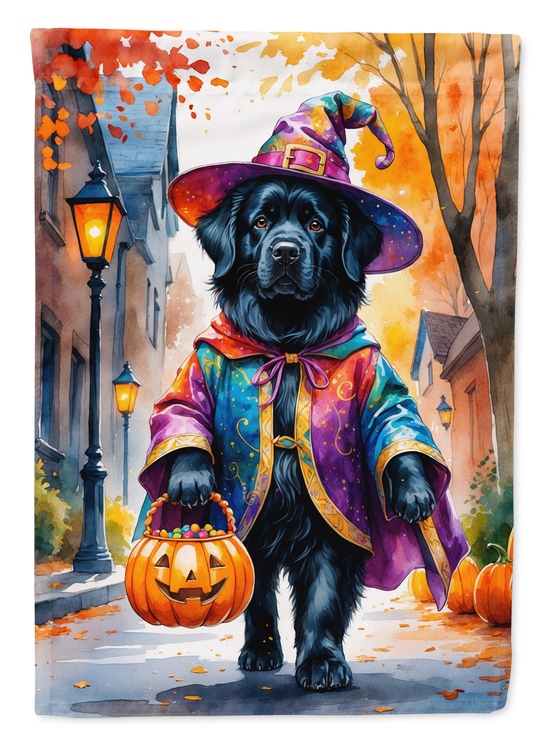 Newfoundland Halloween Trick or Treat House Flag 28x40 Porch Sleeve Pole Decorative Outside Yard Banner Artwork Wall Hanging, Polyester