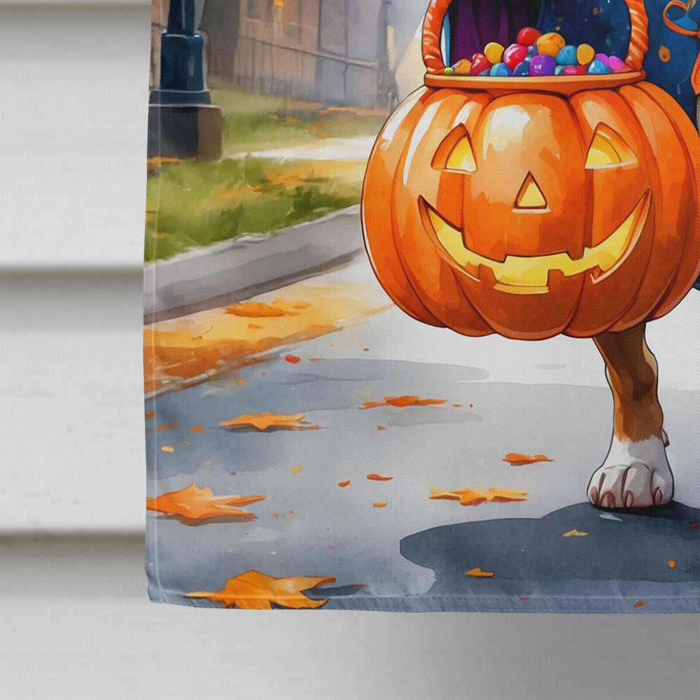 Pit Bull Terrier Halloween Trick or Treat House Flag 28x40 Porch Sleeve Pole Decorative Outside Yard Banner Artwork Wall Hanging, Polyester