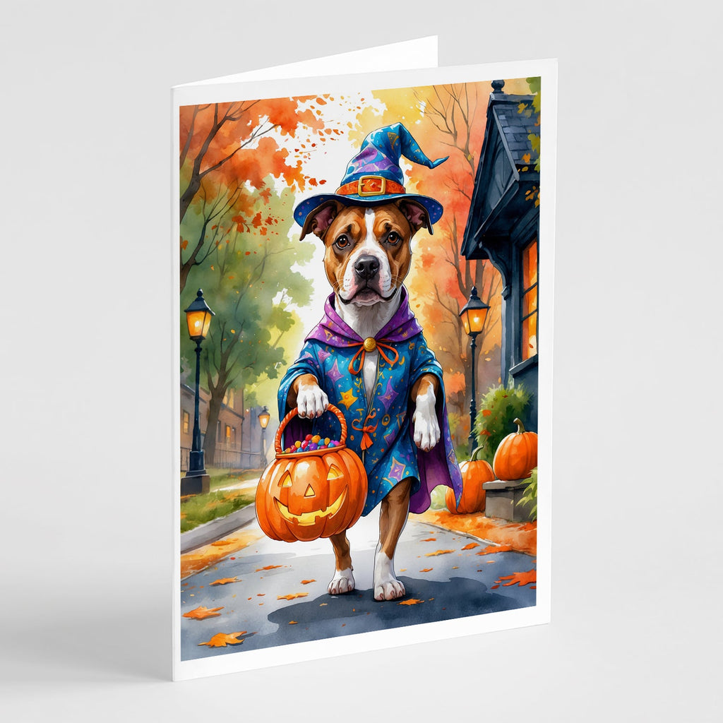 Pit Bull Terrier Halloween Trick or Treat Greeting Cards Pack of 8 Blank Cards with Envelopes Whimsical A7 Size 5x7