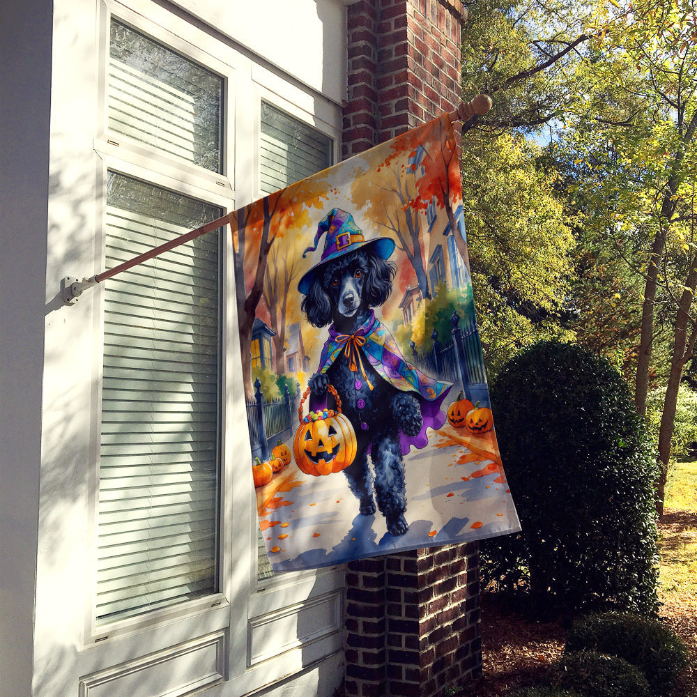 Black Poodle Halloween Trick or Treat House Flag 28x40 Porch Sleeve Pole Decorative Outside Yard Banner Artwork Wall Hanging, Polyester