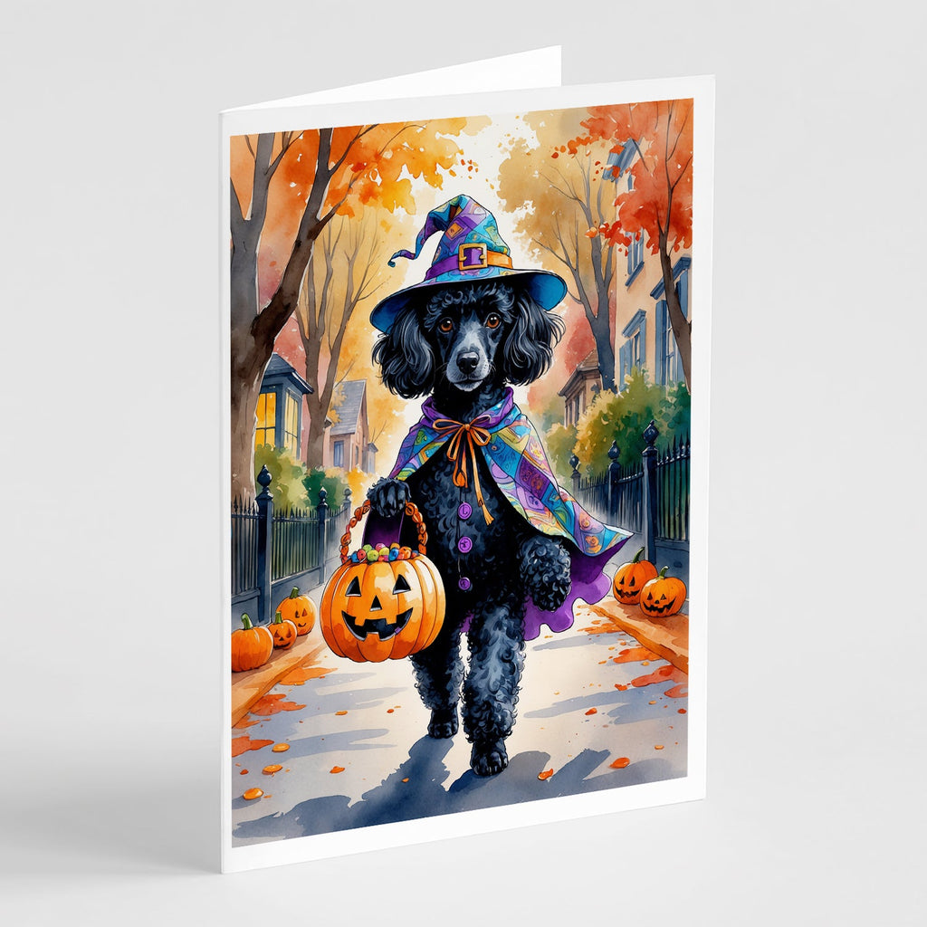 Black Poodle Halloween Trick or Treat Greeting Cards Pack of 8 Blank Cards with Envelopes Whimsical A7 Size 5x7