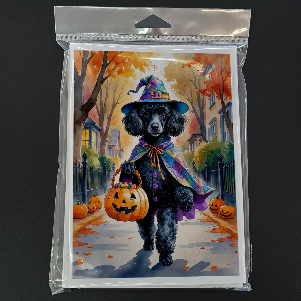 Black Poodle Halloween Trick or Treat Greeting Cards Pack of 8 Blank Cards with Envelopes Whimsical A7 Size 5x7