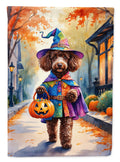 Chocolate Poodle Halloween Trick or Treat House Flag 28x40 Porch Sleeve Pole Decorative Outside Yard Banner Artwork Wall Hanging, Polyester