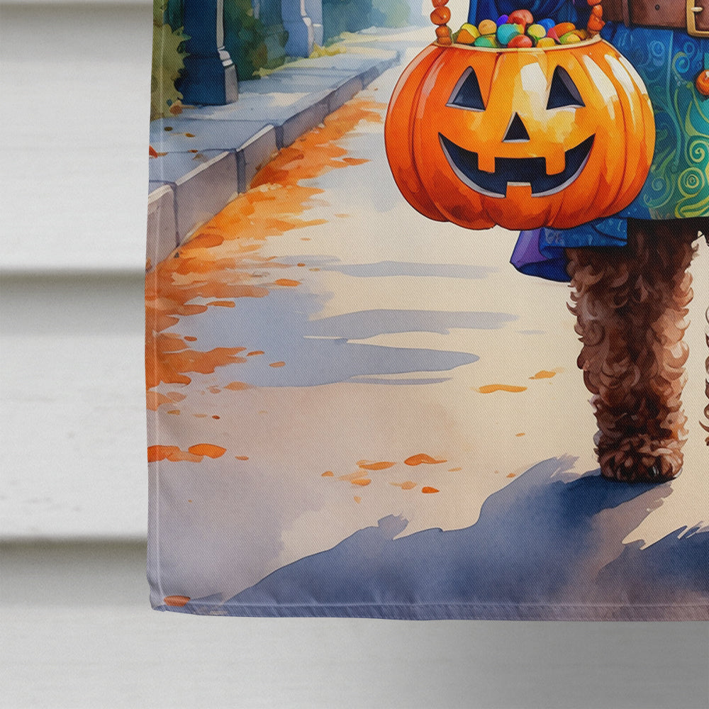 Chocolate Poodle Halloween Trick or Treat House Flag 28x40 Porch Sleeve Pole Decorative Outside Yard Banner Artwork Wall Hanging, Polyester