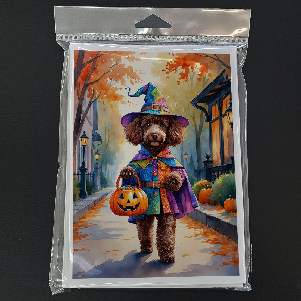 Chocolate Poodle Halloween Trick or Treat Greeting Cards Pack of 8 Blank Cards with Envelopes Whimsical A7 Size 5x7